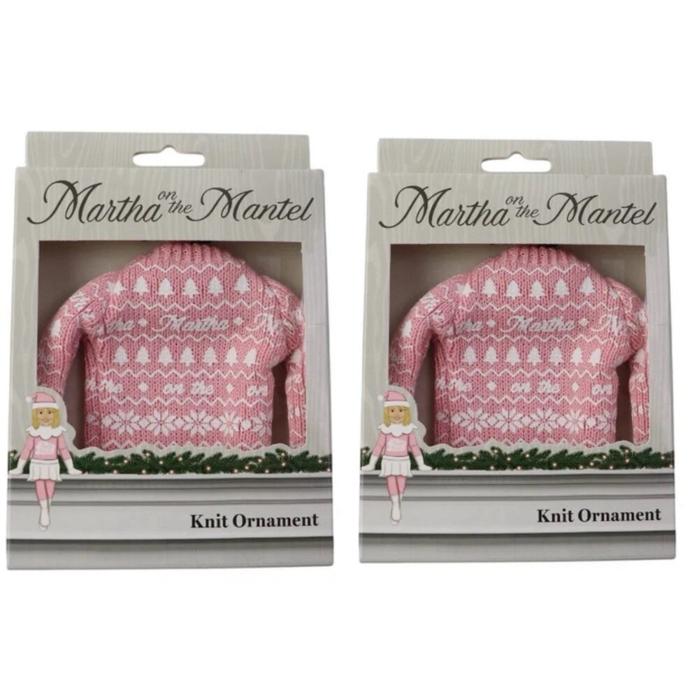 Martha on The Mantel Pink Christmas Knit Sweater Collectible Ornament Lot of 2